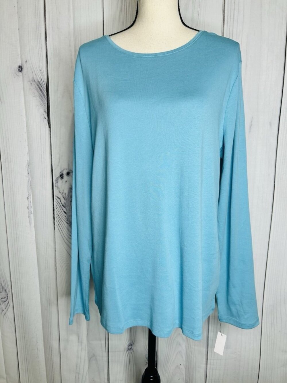 The Talbots Tee Womens Sz XL Aqua Blue Long Sleeve Pima Cotton Top NEW